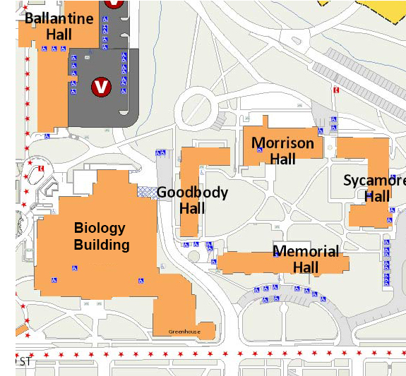 Updated map to Sycamore Hall. Fall 2020.